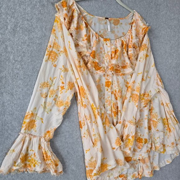 Free People Women Sz S Loretta Floral Ruffle Boho Cottagecore Tunic Top Festival - Picture 8 of 16